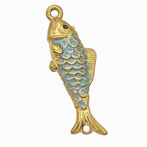 Stainless Steel Fish Pendant Teal Painted Gold Plated, approx 13-34mm