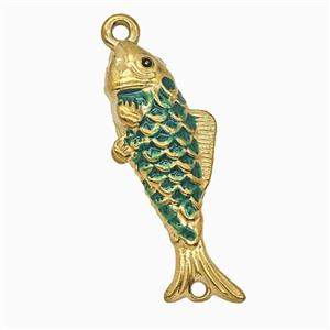 Stainless Steel Fish Pendant Green Painted Gold Plated, approx 13-34mm
