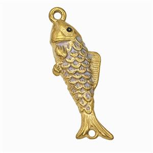 Stainless Steel Fish Pendant Gray Painted Gold Plated, approx 13-34mm