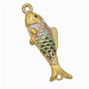 Stainless Steel Fish Pendant Multicolor Painted Gold Plated, approx 13-34mm