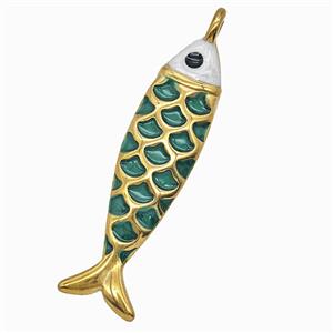 Stainless Steel Fish Pendant Green Painted Gold Plated, approx 12-42mm