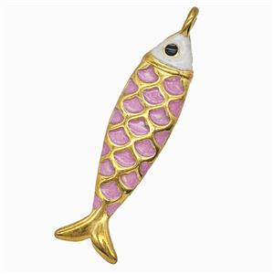 Stainless Steel Fish Pendant Pink Painted Gold Plated, approx 12-42mm