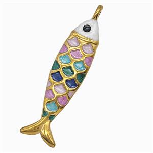 Stainless Steel Fish Pendant Multicolor Painted Gold Plated, approx 12-42mm