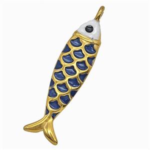 Stainless Steel Fish Pendant Navyblue Painted Gold Plated, approx 12-42mm