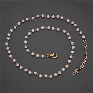 Stainless Steel Necklace with Glass bead, Gold plated, approx 3.5mm, 38-43cm length