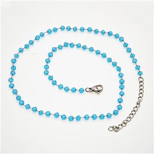 Stainless Steel Necklace with Glass bead, platinum plated, approx 3.5mm, 38-43cm length