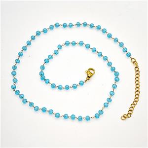Stainless Steel Necklace with Glass bead, Gold plated, approx 3.5mm, 38-43cm length