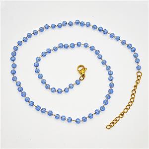 Stainless Steel Necklace with Glass bead, Gold plated, approx 3.5mm, 38-43cm length