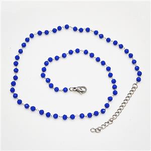 Stainless Steel Necklace with Glass bead, platinum plated, approx 3.5mm, 38-43cm length