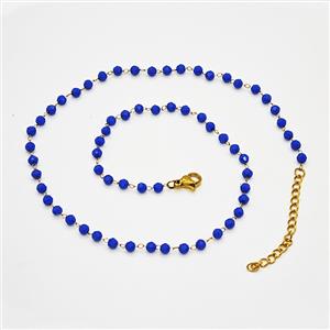 Stainless Steel Necklace with Glass bead, Gold plated, approx 3.5mm, 38-43cm length