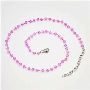 Stainless Steel Necklace with Glass bead, platinum plated, approx 3.5mm, 38-43cm length