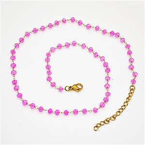 Stainless Steel Necklace with Glass bead, Gold plated, approx 3.5mm, 38-43cm length
