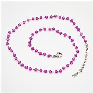 Stainless Steel Necklace with Glass bead, platinum plated, approx 3.5mm, 38-43cm length