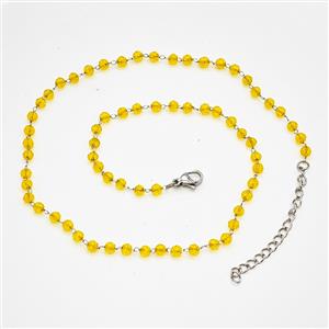 Stainless Steel Necklace with Glass bead, platinum plated, approx 3.5mm, 38-43cm length