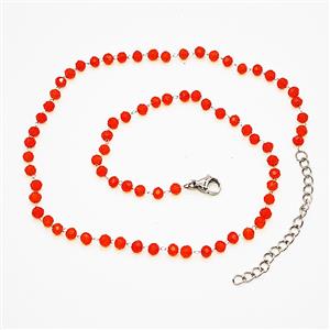 Stainless Steel Necklace with Glass bead, platinum plated, approx 3.5mm, 38-43cm length