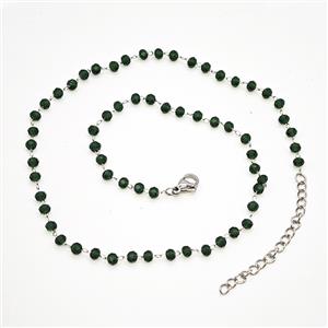 Stainless Steel Necklace with Glass bead, platinum plated, approx 3.5mm, 38-43cm length