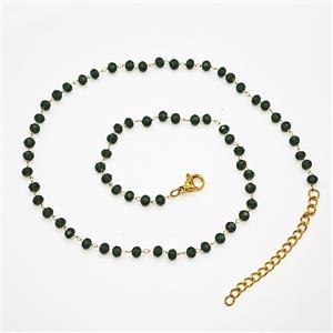 Stainless Steel Necklace with Glass bead, Gold plated, approx 3.5mm, 38-43cm length