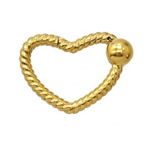 Stainless Steel Carabiner Clasp Heart Gold Plated, approx 16-22mm