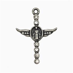 Stainless Steel Cross Pendant Pave Rhinestone Virgin Mary Antique Silver, approx 25-30mm