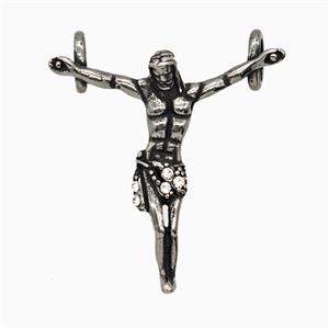 Stainless Steel Jesus Pendant Pave Rhinestone Antique Silver, approx 32-45mm
