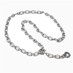 Stainless Steel Necklace, platinum plated, approx 7.5-11mm, 55cm length