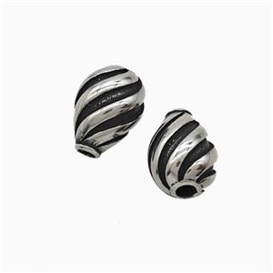 Stainless Steel Teardrop Beads Spiral Antique Silver, approx 7-10mm