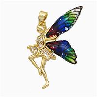 Copper Fairy Pendant Pave Zirconia Acrylic Gold Plated, approx 20-30mm