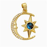 Copper Moon Star Pendant Pave Zirconia Acrylic Gold Plated, approx 17-18mm