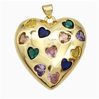 Copper Heart Pendant Pave Multicolor Zirconia Gold Plated, approx 30mm