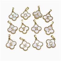 Copper Clover Alphabet Pendant Pave Shell 18K Gold Plated Mix Letters, approx 16mm