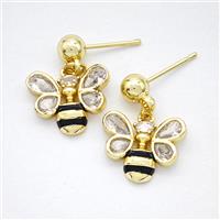 Copper Honeybee Stud Earrings Pave Zirconia Gold Plated, approx 12-14mm, 5mm