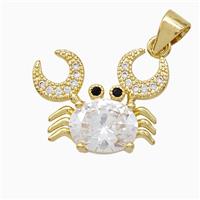 Copper Crab Pendant Pave Crystal Glass Gold Plated, approx 14-18mm