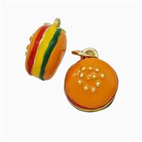 Hamburger Charms Copper Pendant Enamel Gold Plated, approx 11mm