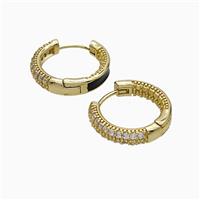 Copper Hoop Earrings Pave Zirconia Black Enamel Gold Plated, approx 17mm dia
