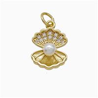 Copper Scallop Shell Pendant Pave Zirconia Pearlized Resin Gold Plated, approx 11-13mm