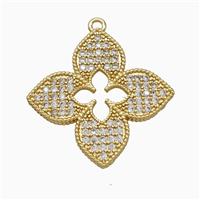 Copper Clover Pendant Pave Zirconia Gold Plated, approx 30mm