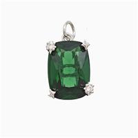 Green Crystal Glass Oval Pendant Copper Pave Zirconia Platinum Plated, approx 10-14mm