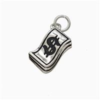 Money Dollar Charms Copper Pendant Black Enamel Platinum Plated, approx 8-13mm
