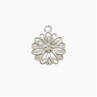 Copper Daisy Pendant Pave Zirconia Flower Platinum Plated, approx 10mm