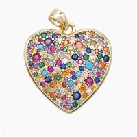 Copper Heart Pendant Pave Multicolor Zirconia Gold Plated, approx 27mm