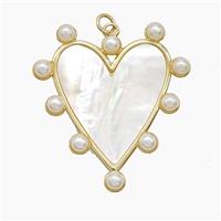 Copper Heart Pendant Pave Shell Resin Gold Plated, approx 36-40mm