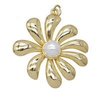 Copper Flower Pendant Pave Resin Gold Plated, approx 32-35mm