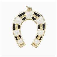 Copper Horse-Shoe Pendant Pave Zirconia Black White Enamel Gold Plated, approx 27-32mm