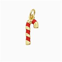 Christmas Candy Cane Charms Copper Pendant Red Enamel Gold Plated, approx 7-14mm