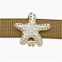 Copper Watchband Beads Pave Zirconia Starfish Flat Hole Gold Plated, approx 15mm, 2-10mm hole