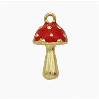Copper Mushroom Pendant Red Enamel Gold Plated, approx 10-15mm