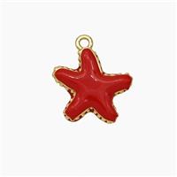 Copper Starfish Pendant Red Enamel Gold Plated, approx 13mm