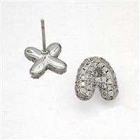 Copper Stud Earrings Pave Zirconia Letter-A Platinum Plated, approx 8-10mm