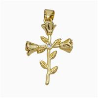 Copper Flower Pendant Pave Zirconia Gold Plated, approx 18-24mm