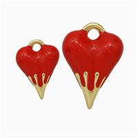 Copper Heart Pendant Red Enamel Gold Plated, approx 20-25mm